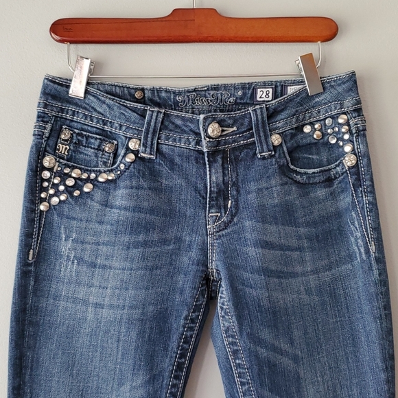 Miss Me Distressed Straight Jeans Flap Pocket 28 - Picture 2 of 8